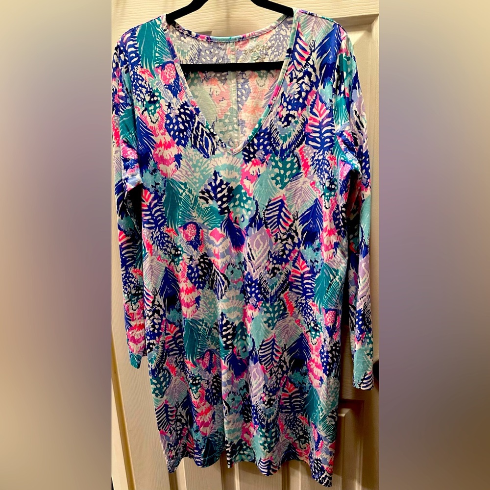 Lilly Pulitzer Beacon Long sleeve dress XL Quill Out Multi Colored, gently used
